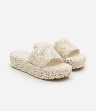 Sandália Flatform com Tressê Off White