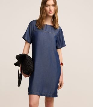 Vestido Curto em Liocel com Recortes Escuro