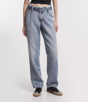 Calça Loose Jeans Com Cinto Azul