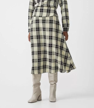 Saia Evasê Em Viscose Texturizada E Cós Largo Bege/Preto