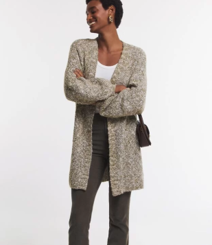 Cardigan Alongado Em Tricô Com Fio Metalizado Mescla