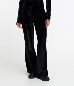 Calça Pantalona Em Veludo Com Pregas Preto