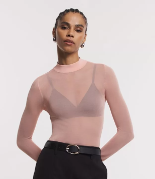 Blusa Em Tule Com Golinha E Manga Longa Rosa