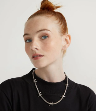 Colar Médio Em Metal Com Efeito Arame Farpado Prata