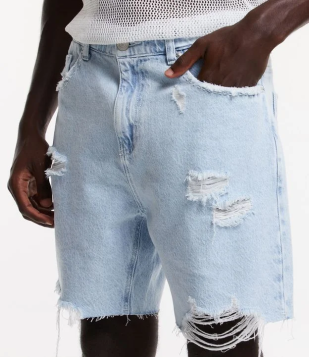 Bermuda Shorts Destroyed Em Jeans Azul