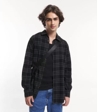 Camisa Relaxed Em Flanela Estampa Xadrez Preto