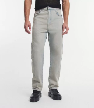 Calça Baggy Em Jeans Com Recortes E Bolsos Laterais Azul