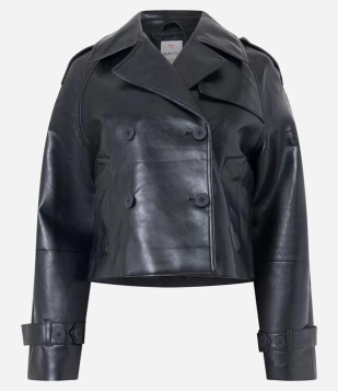 Jaqueta Curta Em Pu Com Bolsos E Martingale No Punho Preto