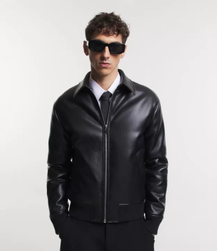 Jaqueta Bomber Em Material Sintético Com Fechamento Em Zíper Preto