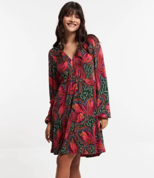 Vestido Curto Texturizado Com Babado E Estampa Borboletas Multicores