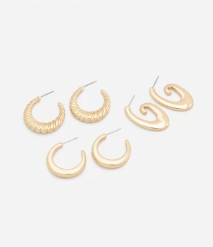 Kit 03 Argolas Bold Com Detalhes Variados Dourado