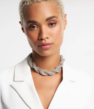 Colar Maxi Com Tubos Entrelaçados De Strass Prata