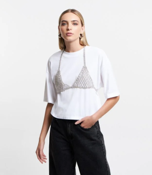 Body Chain Sutiã Com Fios De Strass Prata