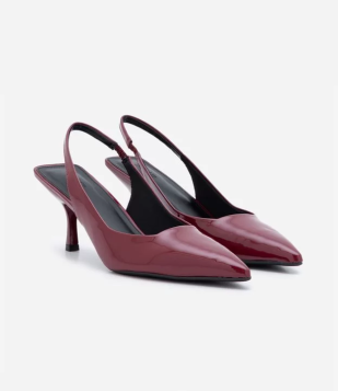 Sapato Scarpin Slingback Com Salto Fino Vermelho Vinho