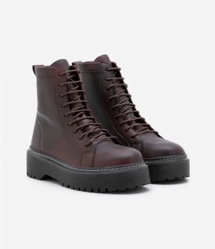 Bota Coturno Em PU Com Amarração Marrom