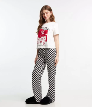 Pijama Longo Em Algodão Xadrez E Estampa Match Perfeito Branco
