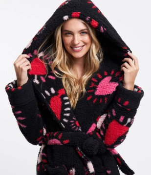 Robe Curto Em Sherpa Com Capuz E Amarração Preto