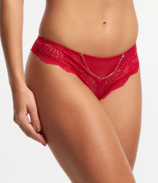 Calcinha Biquíni Fio Em Renda Com Detalhe De Corrente Vermelho