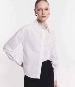 Camisa Em Tricoline Com Strass Aplicado Snow White