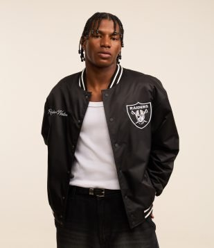 Jaqueta Bomber em Poliamida com Estampa Lettering NFL Preto