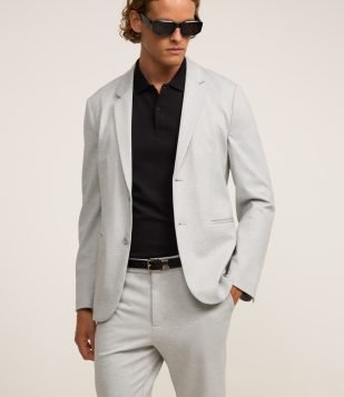 Blazer Super Slim de Malha sem Forro Cinza Claro
