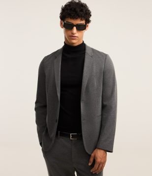 Blazer Super Slim de Malha sem Forro Cinza