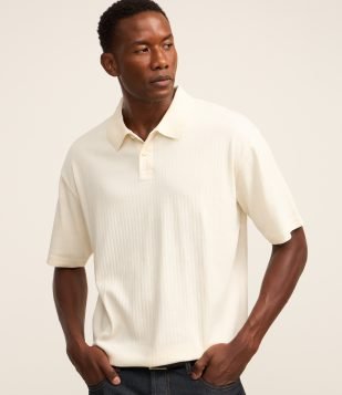 Camisa Polo com Textura Canelada Vertical Branco