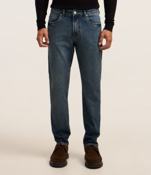 Calça Jeans com Elastano e Lavagem Frontal Azul