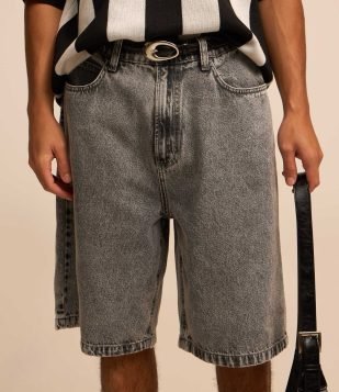 Bermuda Jorts Baggy Vintage em Jeans Cinza Médio