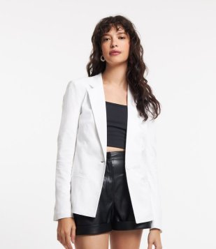 Blazer Básico em Malha com Bolsos Branco