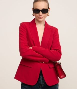 Blazer em Crepe com Botão Único e Bolso com Lapela Vermelho