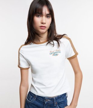 Blusa T-Shirt Em Algodão Com Estampa Optmistic Club Branco