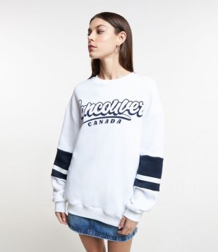 Blusão Fechado Em Moletom Estampa Vancouver Branco