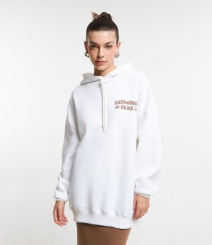 Blusão em Moletom com Forro Fleece e Estampa Frente e Costas Clube do Café Branco