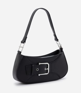 Bolsa Baguete Pequena com Detalhe em Fivela Preto