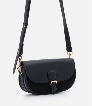 Bolsa Transversal Pequena Com Tampa Texturizada Preto