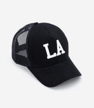 Boné Aba Curva com Tela e Bordado LA Preto