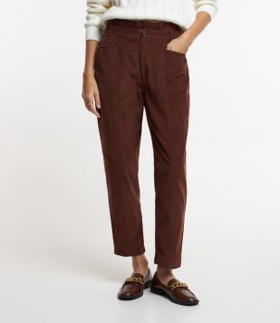 Calça Reta Em Veludo Com Textura Canelada E Cós Diferenciado Marrom