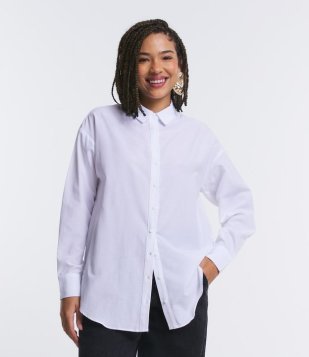 Camisa Alongada Em Tricoline Com Botões Frontais Branco