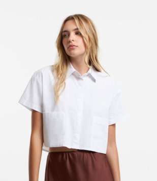 Camisa Cropped em Tricoline com Bolsos Branco