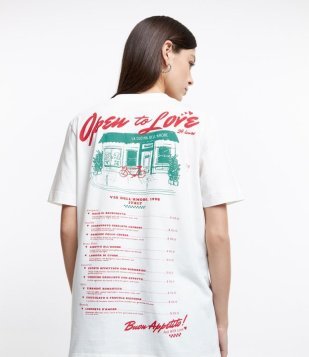 Camiseta Alongada Em Algodão Com Estampa Open To Love Branco