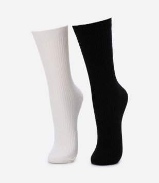 Kit 02 Meias Cano Alto Em Acrílico Preto/Branco