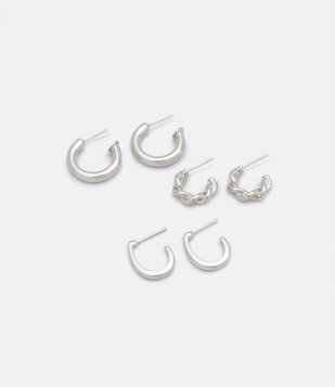 Kit 03 Brincos Argolas Em Metal Prata