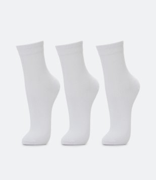 Kit 03 Meias Cano Médio em Algodão sem Costura e com Textura Canelada Branco