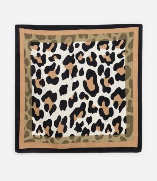 Lenço Quadrado Acetinado Estampado Animal Print Onça Marrom