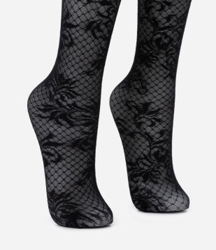 Meia Calça em Renda Floral Fio 20 Lupo Preto