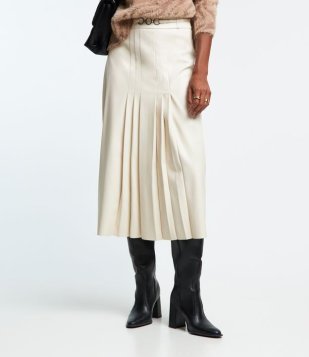 Saia Midi Em PU Com Detalhe Fivela No Cós E Zíper Na Costas Off White