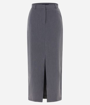 Saia New Midi em Alfaiataria com Fenda Cinza