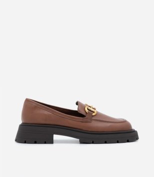 Sapato Mocassim Tratorado Em Couro Com Bridão Marrom