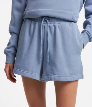 Short Runner em Moletom com Forro Fleece e Cordão no Cós Azul